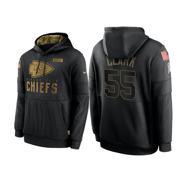 Men's Kansas City Chiefs #55 Frank Dominick Clark 2020 Black Salute to Service Sideline Performance Pullover Hoodie